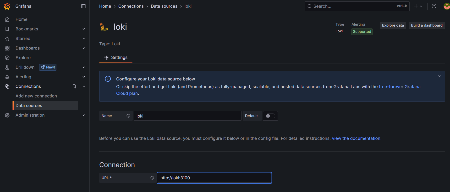 Configure the Loki data source in Grafana